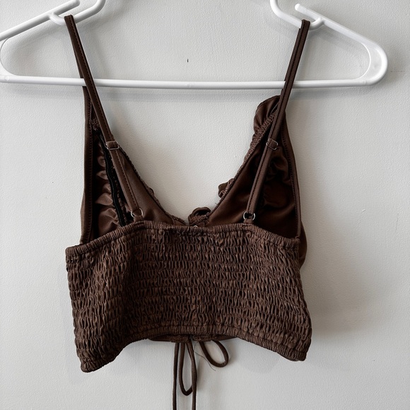SHEIN Brown Lace-Up Ruched Crop Top - Picture 2 of 2